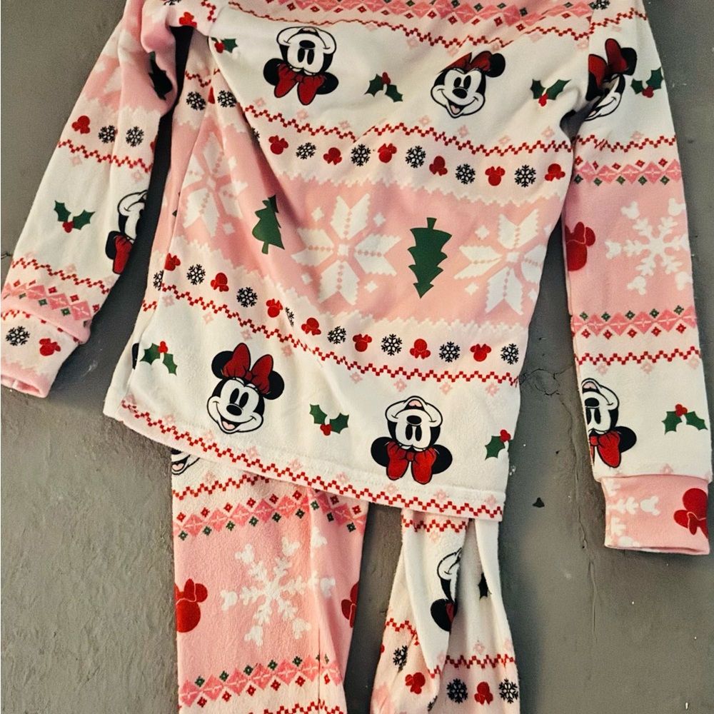 Disney Kids Pajama Set - Pink and White with Festive Characters